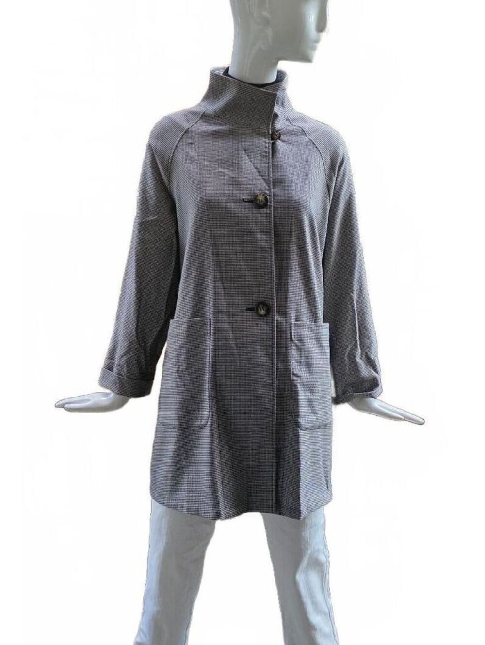 Ana Sophisticated Houndstooth Funnel Neck Car Coat Jacket M/L Made in Japan
